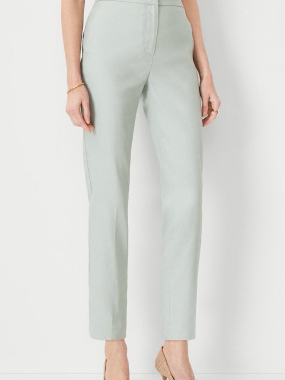 NWT Ann Taylor High Rise Ankle Linen Blend Pants in Aqua Mint Size 6